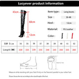 Wjczt Women Sexy Cross Tied Thigh High Boots Pointed Toe Thin High Heels Over The Knee Boots Patent Leather Shoes Woman 33-46