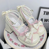 Wjczt Sweet Girls Lolita Bowknots Platform Pumps Shoes,Students Kawaii Straps Flat Elevator Mary Janes