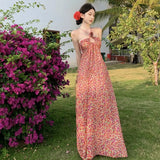 Wjczt NEW Halter Backless Beach Dresses Ladies Elegant Strappy Long Floral Dress 2024 Summer Slim Women's Bridesmaid Chic Sundress