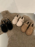 Wjczt  Shoes Woman Flats Round Toe Casual Female Sneakers Slip-on Loafers Fur Dress Winter Retro Slip On New Lace-Up Rubber Flock Leisu