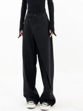 Wjczt Women Wide Suit Pants High Waist Gothic Japanese Style Baggy Black Trousers Irregular Straight Pants Casual Streetwear