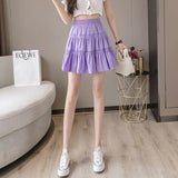 Wjczt Fashion Elastic High Waist Spliced Korean Pleated Skirts Female Clothing 2024 Summer New Loose Solid Color Casual Skirts