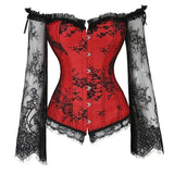 Wjczt Corset Top Women Sexy Overbust Bustier with Off Shoulder Long Sleeves Corsets Plus Size Lace Floral Gothic Vintage Corselet