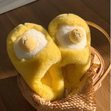 Wjczt Cute Plush Slippers New Winter Women's Funny Egg Yolk Plush Cotton Slippers Casual Warmth Indoor Floor Warmth Home Shoes