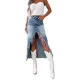 Wjczt 2025 Spring New High Waist Irregular Edge Denim Skirt Women's Washed Half Skirt