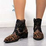 Wjczt Leopard Mesh New Women's Boots Embroidery Short Boots Retro Elegant Pointed Toed Black Summer Shoes for Women Zapatos