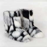 Wjczt Winter Shoe Women's Winter Fluffy Faux Fox Fur Boots Woman Plush Warm Snow Boots Luxury Footwear Girls' Furry Fur Bottes Fashion