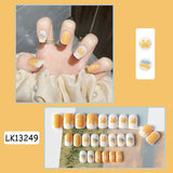 Wjczt 24Pcs New White Daisy Fake Nails Short Simple Detachable Wearable Armor Wearing Reusable False Nails Ballerina Press on Nail Set