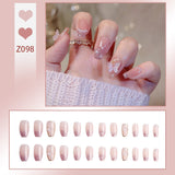 Wjczt 24P Nail Art Fake Nails Japanese Ballerina Press on Nails Set Diamond Streamer Flash Fly Butterfly Seamless Removable False Nail