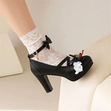 Wjczt 2025 Summer Ladies Platform Cute Bow Lace Princess Mary Jane Sweet Girls Lolita Shoes Party High Heel Buckle Women Pumps 31-43