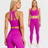 Wjczt  2PCS Yoga Set Woman Gym Clothes Workout Sportswear Strappy Sports Bras High Waist Leggings Gym Wear Athletic Sport Suit