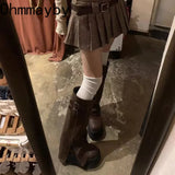 Wjczt Chunky Women Knee-High Boots Fashion Belt Buckle Platform Heel Trouser Knight Booties Retro Style Female Shoes