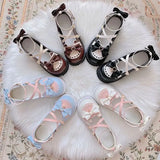 Wjczt Sweet Girls Lolita Sweet Bowknots Platform Shoes,Students Kawaii Small Bell Heart Shaped Straps Flat Elevator Mary Janes