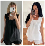 Wjczt Ruched New Sleepwear Women's Cotton White Sleeveless Pajama Sexy Backless Summer Suit For Women Solid Loose Nightwear