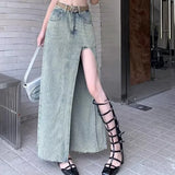 Wjczt 2024 New Women Designer High Waist Denim Side Slit Skirts Female Hotsweet Fashion Wrapped Dress Girls Sexy Blue Skirts Big Size