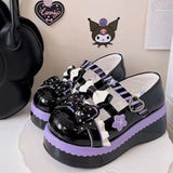 Wjczt Sweet Girls Lolita Gothic Shoes Monk Straps High Heels Cute Bowknots Flat Platform Mary Jane Shoes