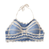 Wjczt Women Bohemian Crochet Knit Colorblock Halter Bras Vacation Padded Bustier Top