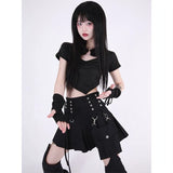 Wjczt Rivet Removable Spliced Pencil Pants And Pleated Skirt Hollow Out Hotsweet Jeans Y2k Dance Jeans For Women Punk Style Fashion