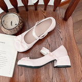 Wjczt New Women Pumps Ladies Ballet Mary Jane Riband Chunky Heel Shallow Sandals Female Lolita Round Toe Sweet Bow-knot Cozy Shoes