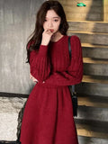 Wjczt Autumn Winter Women New Korean Twist Sweater Dress Female O-neck A-line Vestidos Ladies Long Sleeve Knit Dresses M301