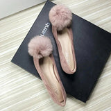 Wjczt Women Flats Furry Ball Sweet Flat Shoes for Women Spring Summer Casual Shoes Slip on Loafers Scoop Shoes Soft Sole Comfortable