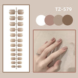 Wjczt 24Pcs/Set Long Round Head Bright Solid Color Press On Acrylic Nail Art Fake Nails Finished Wearing Manicure Reusable False Nails