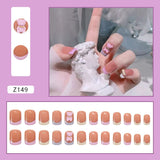 Wjczt 24Pcs/Box Sweet Short Round/Square Head False Nail Art Full Cover Detachable Artificial Fake Nails Ballerina Press on Nails Tips