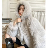 Wjczt Winter Faux Fur Coat Women Hooded Loose Long Sleeve Outerwear High Street Luxury Fur Jacket Female Fashion Overcoats 2024 New