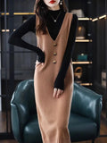 Wjczt Medium to Long Vest Dress Women's New Autumn and Winter Vest Skirt Loose Knit Sleeveless V-neck Fur Dress Versatile