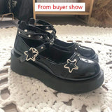 Wjczt Shoes Lolita shoes Women heels platform mary janes Star Buckle Strap Mary Janes Women Cross-tied Girls Rivet Casual kawaii shoes