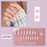 Wjczt 24p Artifical Fake Nails Full Coverage False Nails White Clouds French Long Wearing Reusable Nail Coffin Ballerina Press on Nail