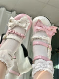 Wjczt Japanese Kawaii College Style Sweet Lolita Girls Shoes Mary Jane Dot Love Bowknot Round Head Loli 3-5cm PU Low Heel Shoes