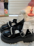 Wjczt Summer Mary Janes Japanese Style Fashion Shoes Girls Lolita Kawaii Black Shoes Beaded Buckle Vintage Sandals Women Casual