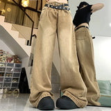 Wjczt Woman American High Waist 2000s Y2k Jeans Female 90s Vintage Designer Baggy Pants Girls Harajuku Fashion Brown Denim Trousers