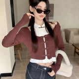 Wjczt  -New Chinese Style Sweaters Elegant Tees Short Fake Two Piece Knitted Tops Tshirts Y2k Off Shoulder Women Patchwork Camisetas