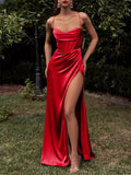 Wjczt Dress Satin Cowl Front Lace Up Corset Dress Evening Dresses for Day and Night Party Elegant Women Red Maxi Bodycon Sexy