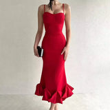 Wjczt Sexy Sleeveless Backless Midi Dress Women 2025 Summer Fashion Bodycon Elegant Ruffles Eged Birthday Party Club Pencil Dess