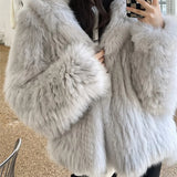 Wjczt Winter Faux Fur Coat Women Hooded Loose Long Sleeve Outerwear High Street Luxury Fur Jacket Female Fashion Overcoats 2024 New