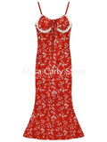 Wjczt Red Vintage Slip Long Floral Dress Women Elegant Sexy Lace Bodycon Dress Summer Party One Piece Dress Female Beach Korean Style