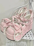 Wjczt Summer Lovely Bow Strap Lolita Shoes for Women Sweet Bowtie Platform Mary Janes Woman Patent Leather Non-Slip Cute Flats 2024