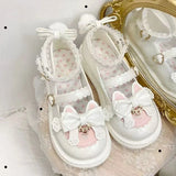 Wjczt Sweet Girls Lolita Cute Cat Bowknots Flat Shoes,Students School Kawaii Princess Mary Janes Big Head Shoes