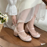 Wjczt New Spring Autumn Thick Heel Pink Shoes Elegant Bow Lolita Shoes College Girls High Heels Fashion Women Sandals