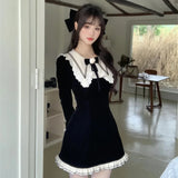 Wjczt Woman Winter Spring New Elegant Velvet Patchwork Mini Dresses Lady Party Fashion One Piece Clothes