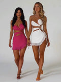 Wjczt Irregular Hollow Out Sexy Mini Dress For Women Robe Summer New Strapless Sleeveless Backless Bodycon Club Party Dress