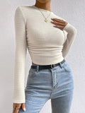 Wjczt White Autumn T-shirt Women O-Neck Clothese Long Sleeves Winter Crop Top Solid Knitted T Shirt Female Streetwear Sexy Cropped Top