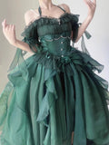 Wjczt Green Flower Wedding Dress Lolita Dress op Dress Lolita Heavy Industry Trail Puffy Princess Dress