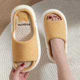 Wjczt Couples Home Linen Slippers Women Indoor Soft Comfortable Bedroom Slides Men Leisure Non Slip House Shoes Platform Cotton Flats