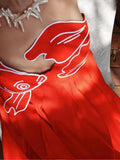 Wjczt Sexy Red Fish Print Suspenders Long Dress Women Chic Off Shoulder Backless Big Hem Loose Dresses Summer Lady Party Street Robes