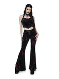 Wjczt  Mall Gothic Velvet Flare Pants Women Streetwear Harajuku Cross Embroidery High Waist Pants Aesthetic Y2k Punk Trousers