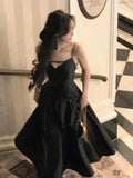 Wjczt Elegant Solid Princess Evening Party Dress French Romantic Black Big Hem Graduation Dresses Korean Summer Strap Wedding Vestidos